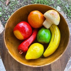 Vintage Paper Mache’ Fruit & Myrtlewood Bowl Glossy Finish Beautiful Condition!